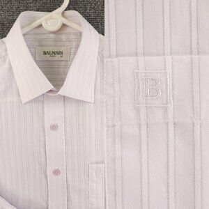 Balmain Lightweight 95 Cotton Polyester Striped Pink Pocket Long Sleeve Men